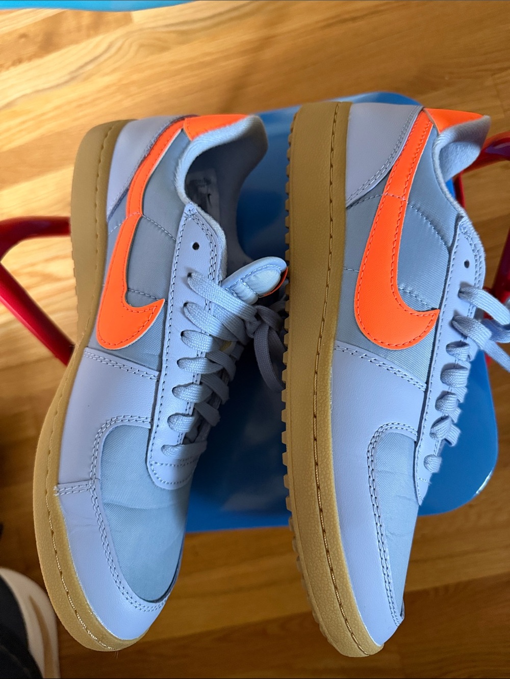 Nike Light Blue and Orange Athletic Shoes with Gold Accents - Picture 6 of 7